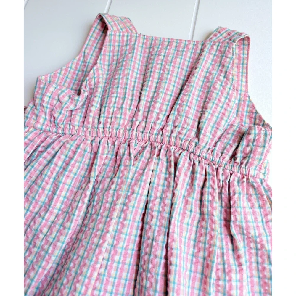 OshKosh B'Gosh 3-6 Months Seersucker Plaid Dress Top‎ Bloomer Set Flower Pink